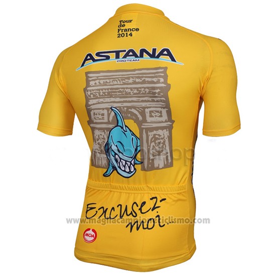 2014 Abbigliamento Ciclismo Astana Giallo Manica Corta e Salopette